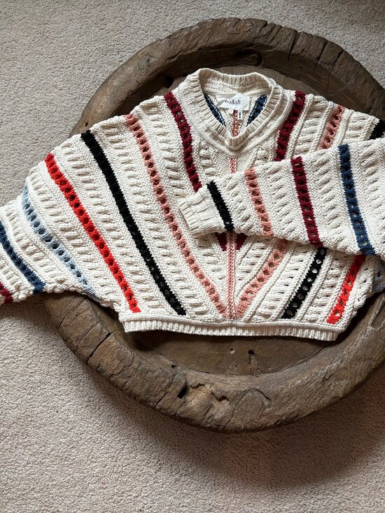 ba&sh Sweaters - Ba&sh Gardy cropped chunky boho striped knit cotton women's sweater size small